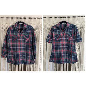 Ochenta Blue and Red Plaid Button Up Flannel Shirt Md